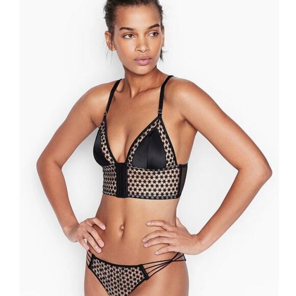 Victoria Secret Black Strappy Starburst Tanga Bralette Women's Size L - Picture 1 of 8